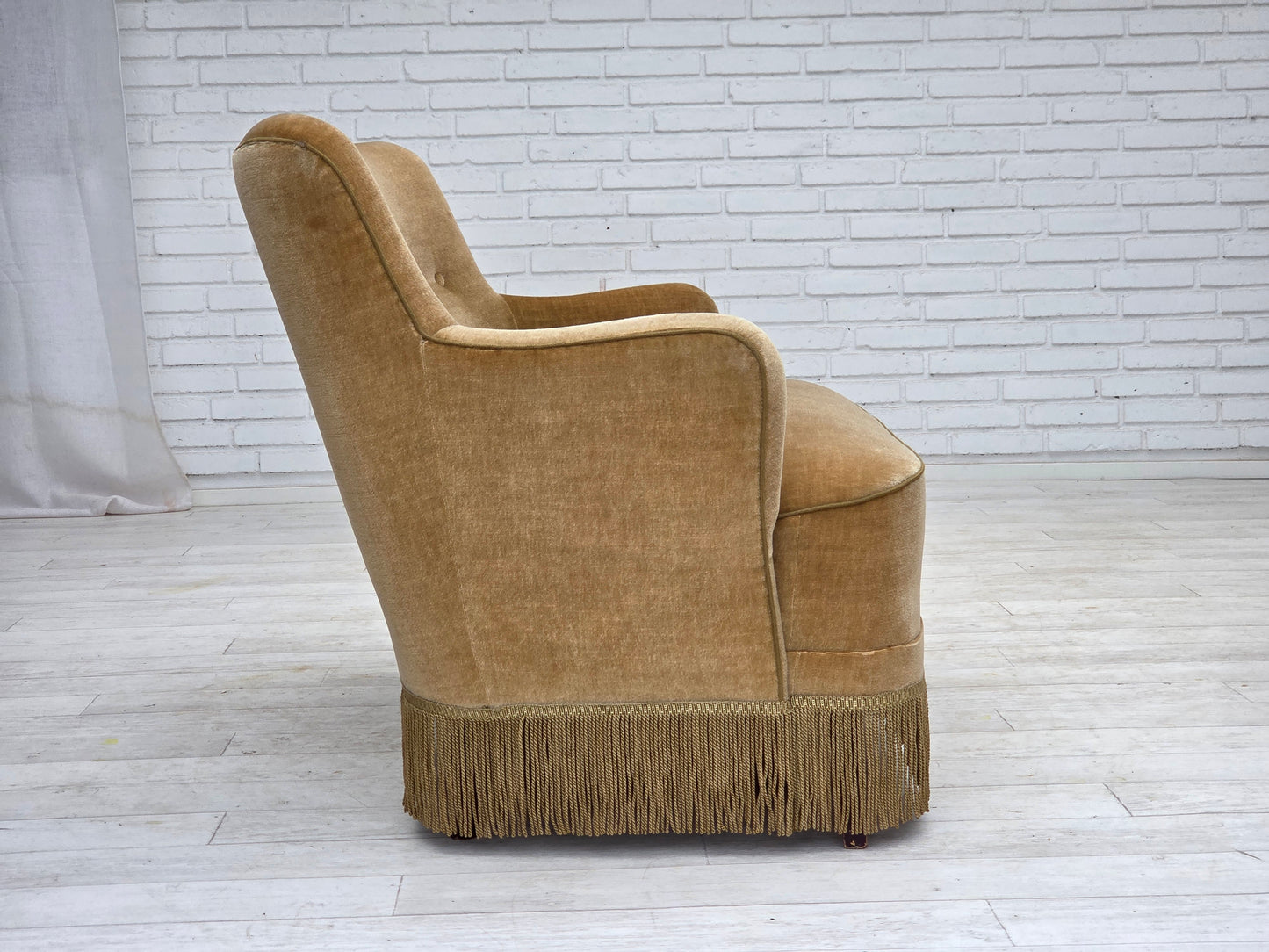 1970s, Danish 2-seater sofa, light green furniture velour.