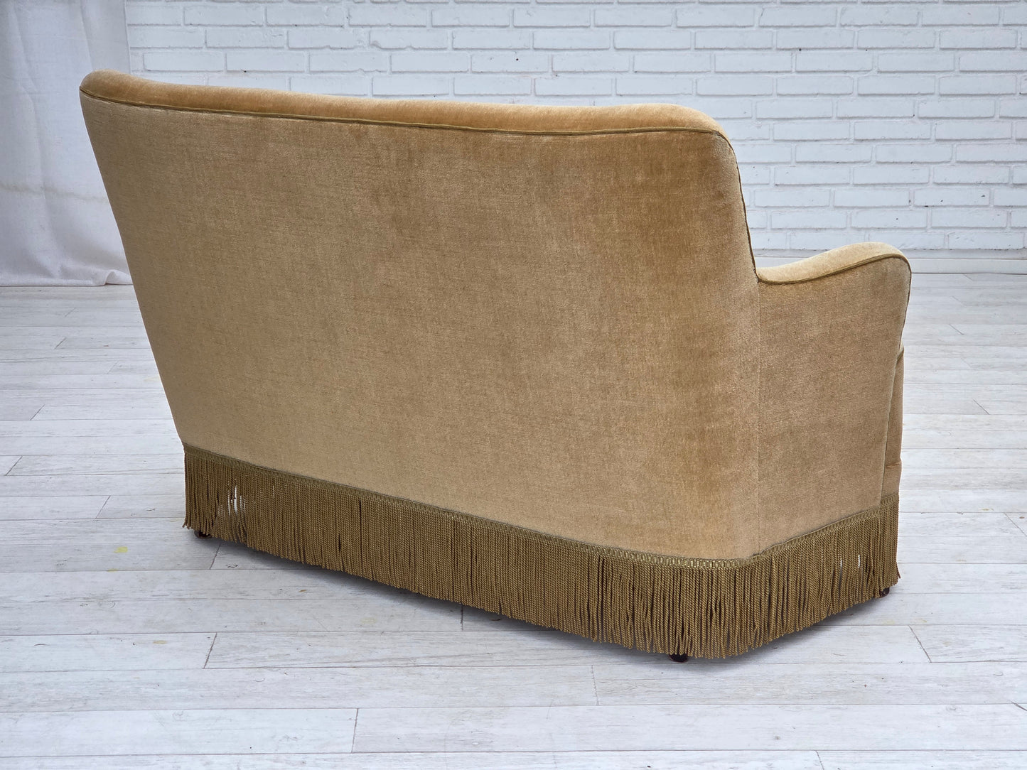 1970s, Danish 2-seater sofa, light green furniture velour.