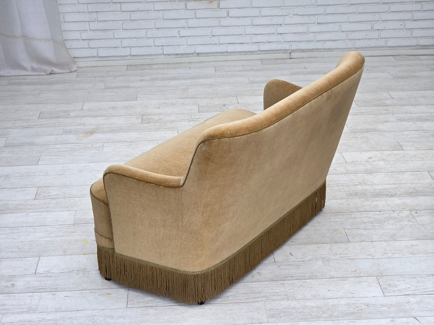 1970s, Danish 2-seater sofa, light green furniture velour.