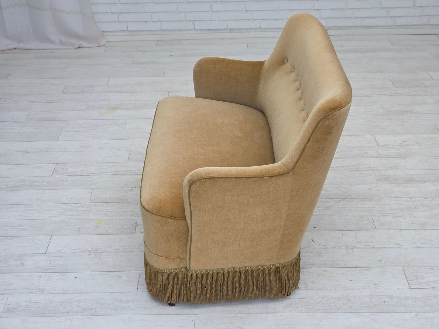 1970s, Danish 2-seater sofa, light green furniture velour.