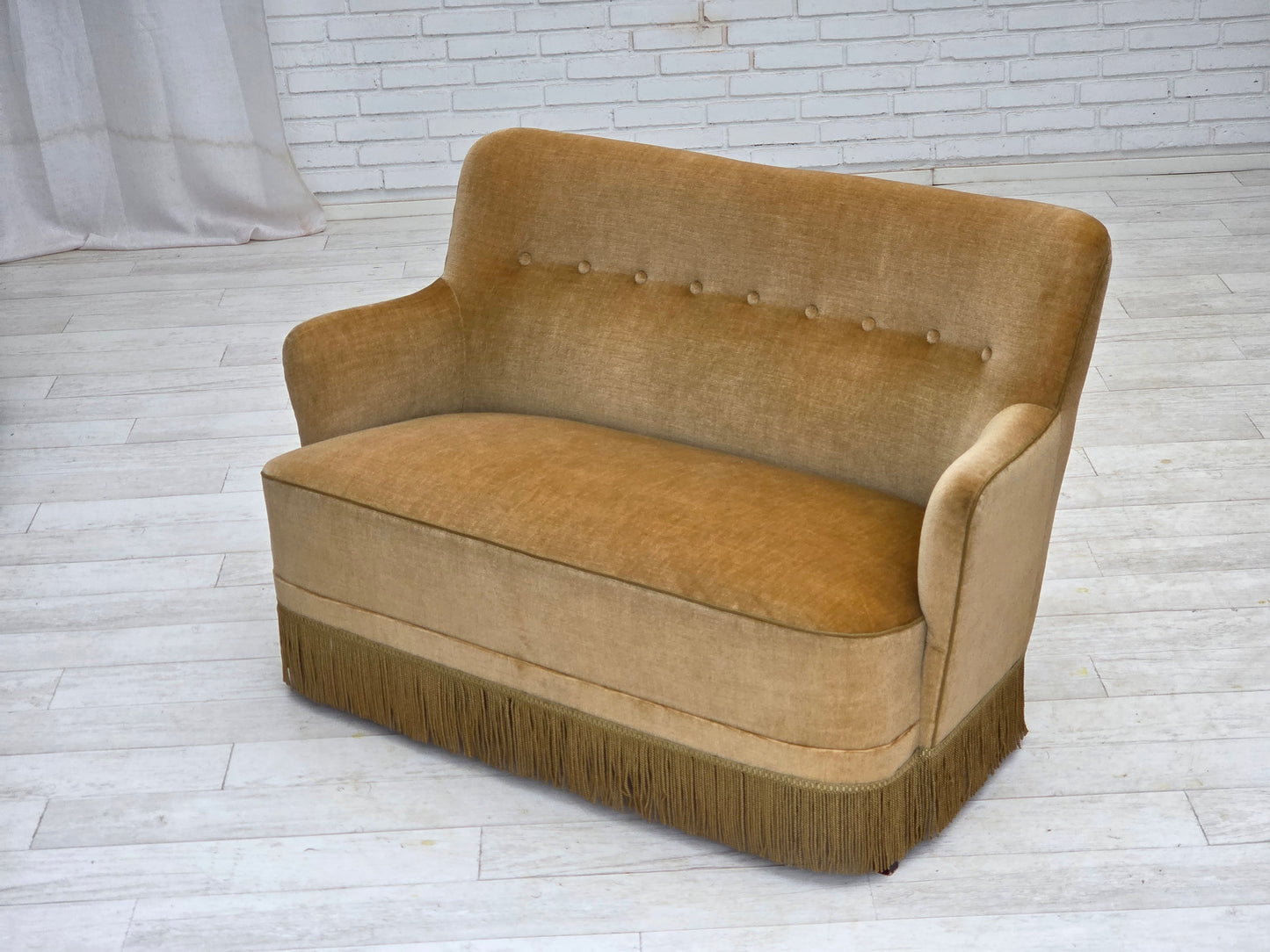1970s, Danish 2-seater sofa, light green furniture velour.