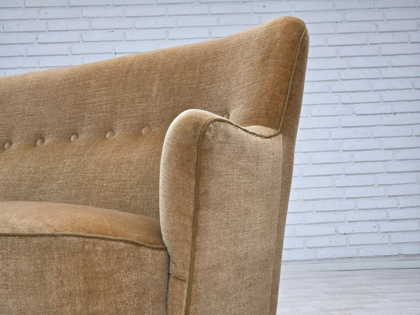 1970s, Danish 2-seater sofa, light green furniture velour.