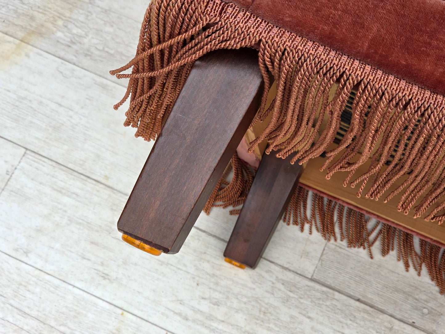 1970s, Danish armchair, salmon pink furniture velour, beech wood.