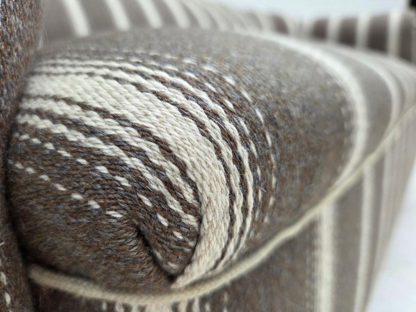 1950s, Danish 2-seater sofa, striped furniture wool, ash wood legs.