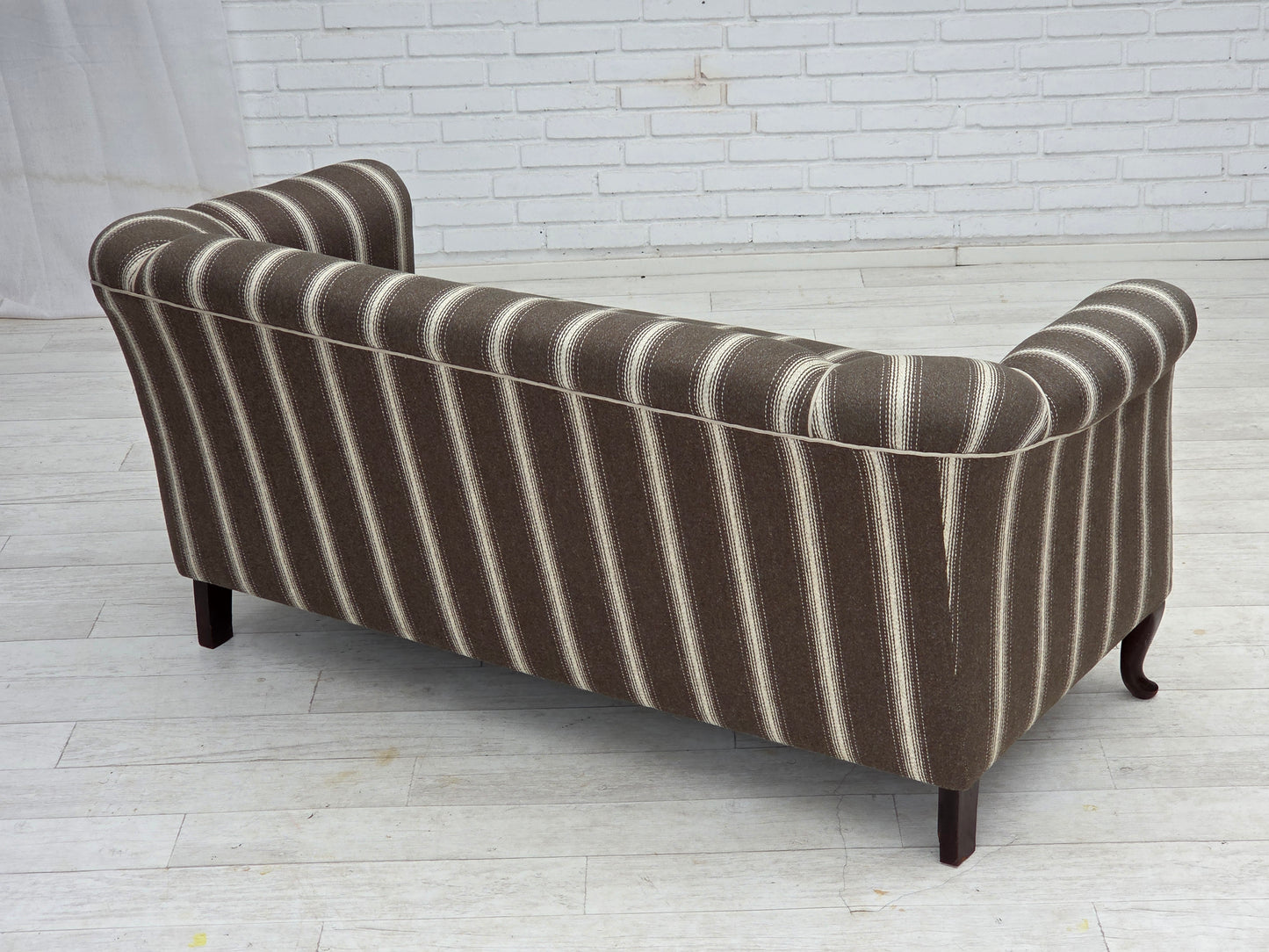 1950s, Danish 2-seater sofa, striped furniture wool, ash wood legs.