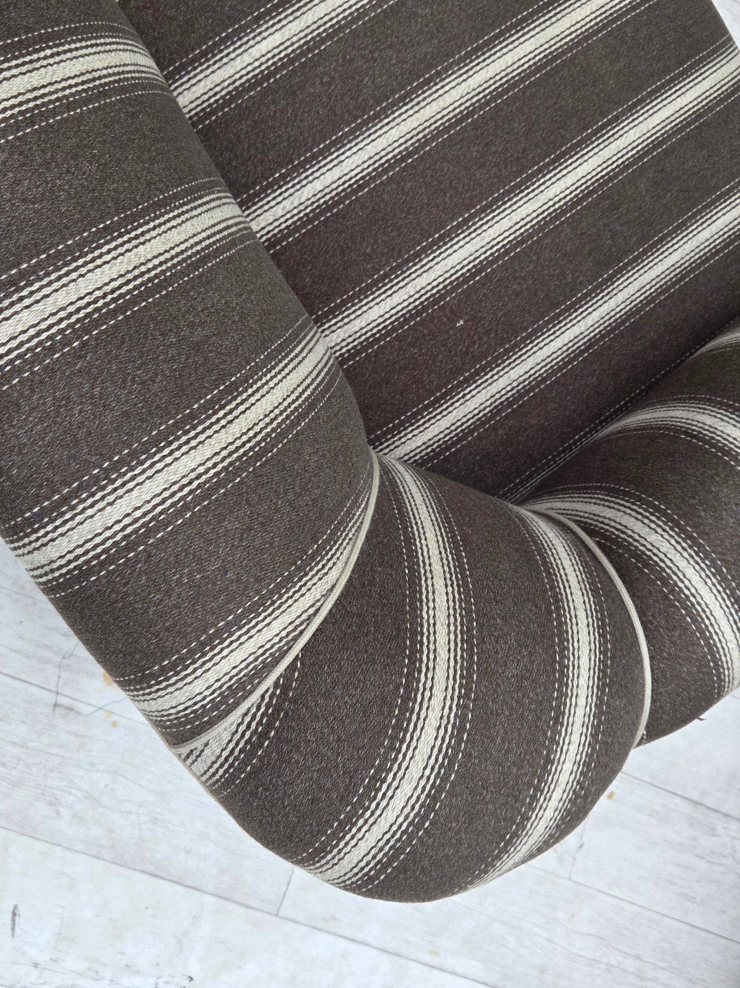 1950s, Danish 2-seater sofa, striped furniture wool, ash wood legs.