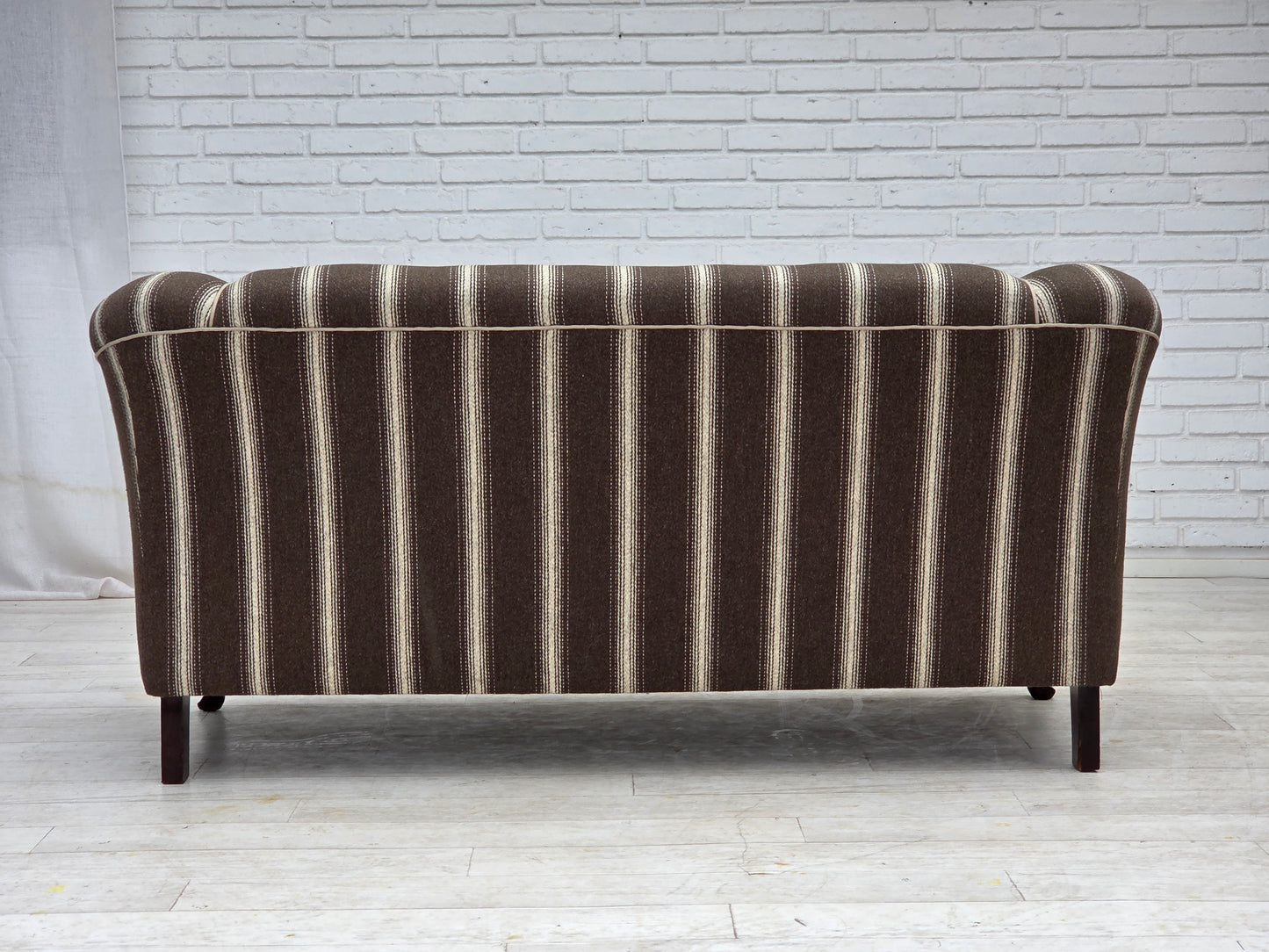 1950s, Danish 2-seater sofa, striped furniture wool, ash wood legs.