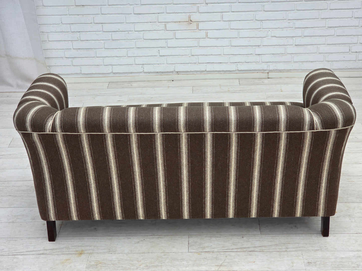 1950s, Danish 2-seater sofa, striped furniture wool, ash wood legs.