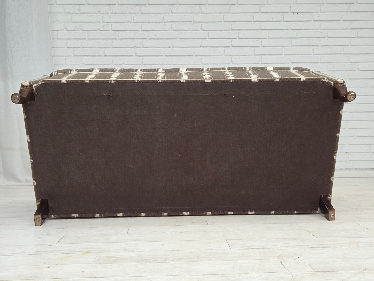 1950s, Danish 2-seater sofa, striped furniture wool, ash wood legs.