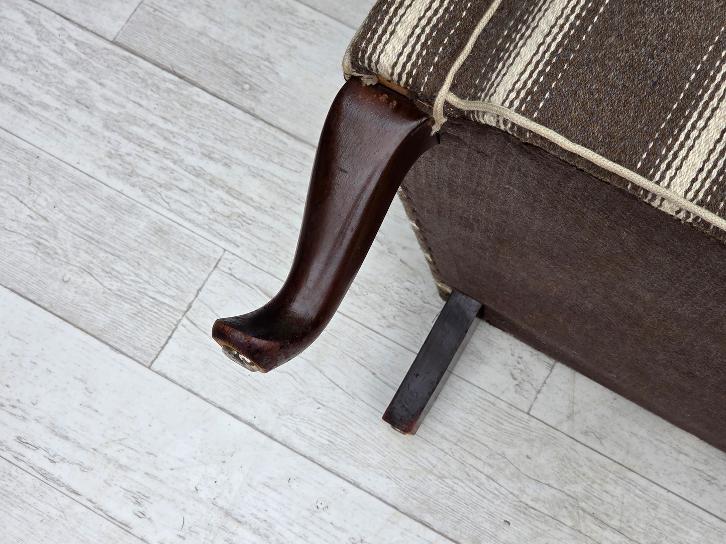 1950s, Danish 2-seater sofa, striped furniture wool, ash wood legs.
