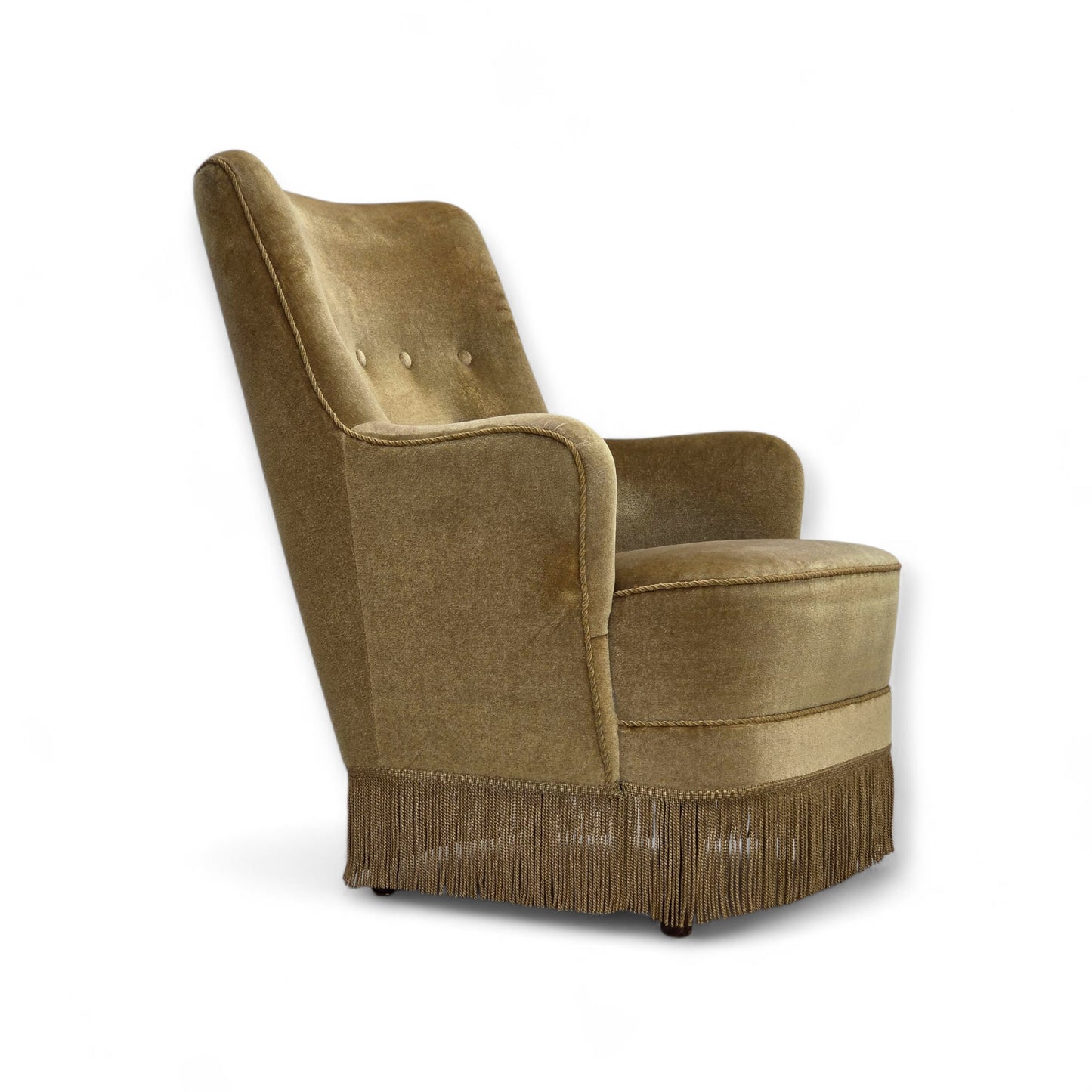 1970s, Danish highback armchair, light green furniture velour.