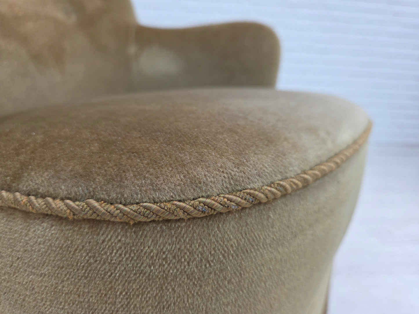 1970s, Danish highback armchair, light green furniture velour.