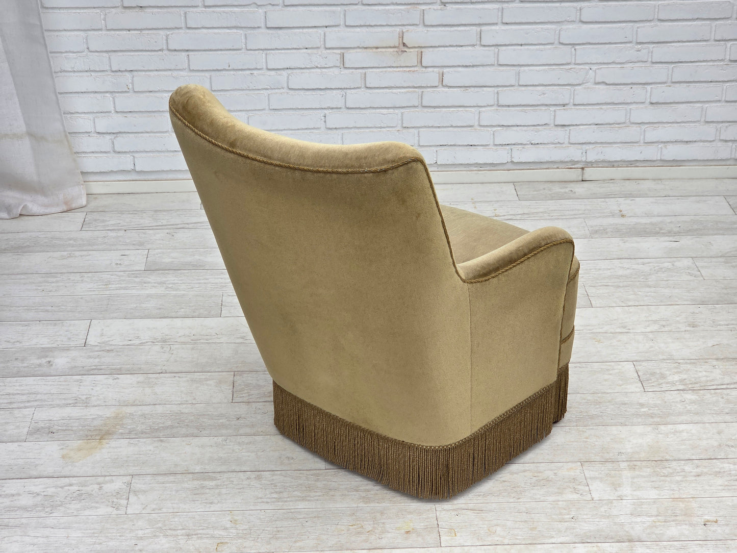 1970s, Danish highback armchair, light green furniture velour.