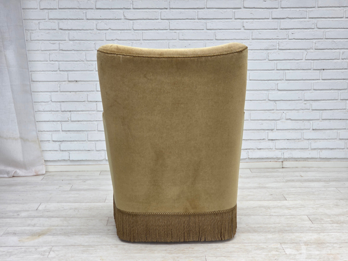 1970s, Danish highback armchair, light green furniture velour.