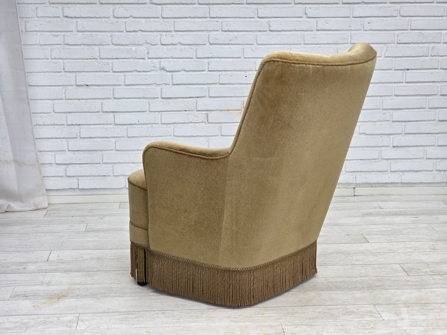 1970s, Danish highback armchair, light green furniture velour.