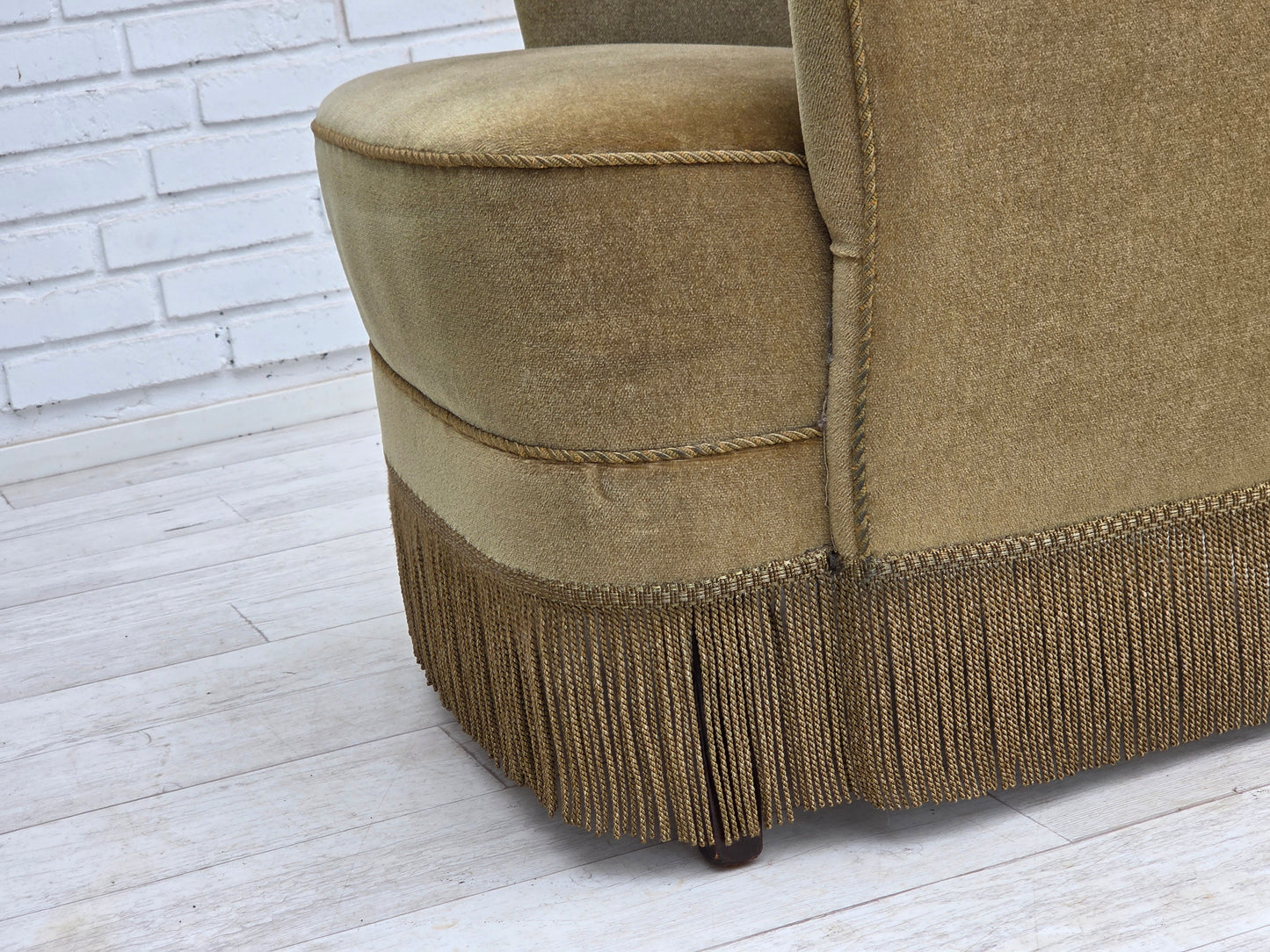 1970s, Danish highback armchair, light green furniture velour.