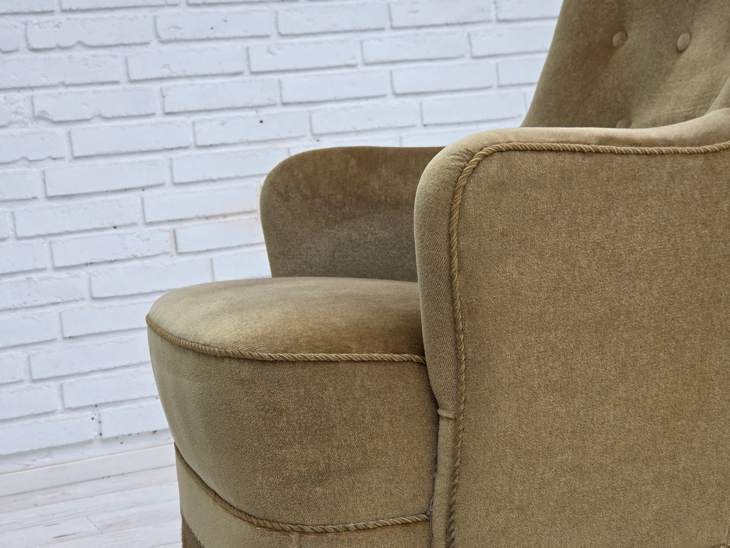 1970s, Danish highback armchair, light green furniture velour.