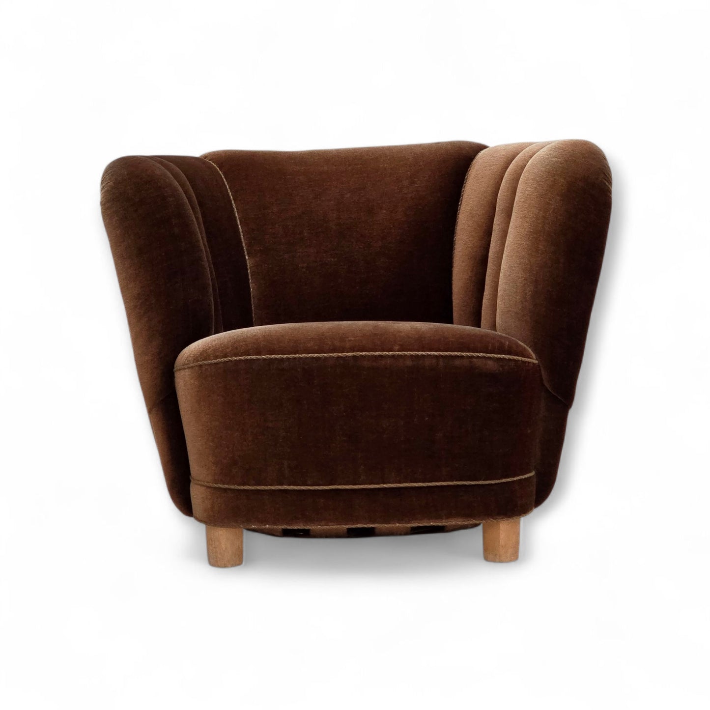 1960s, Danish curved chair, brown furniture velour.
