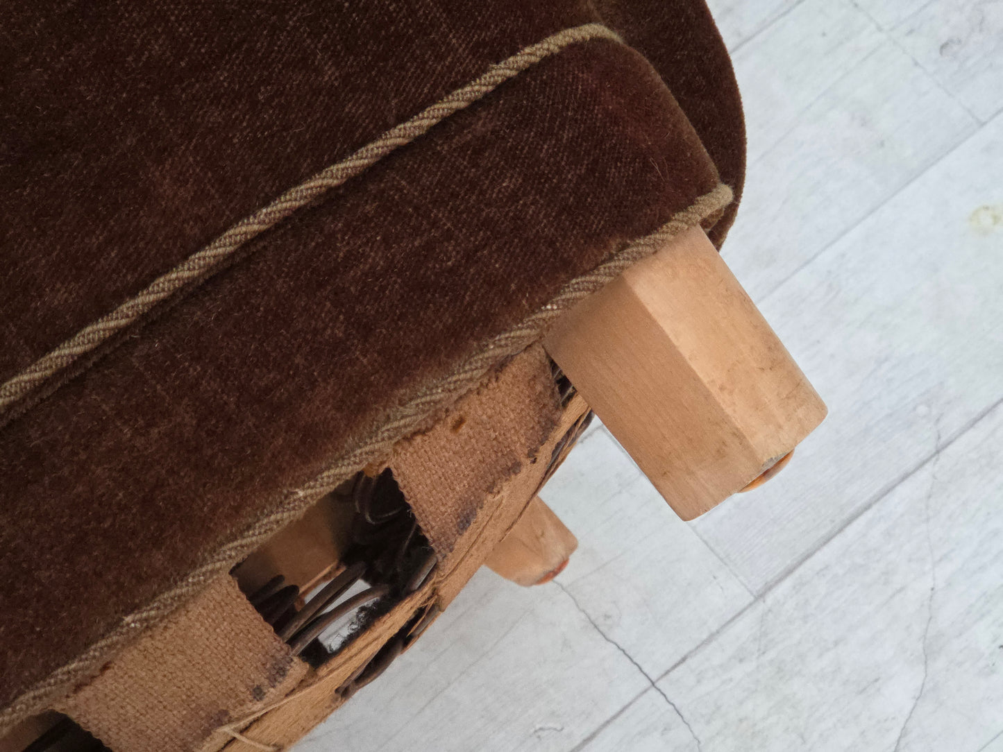 1960s, Danish curved chair, brown furniture velour.