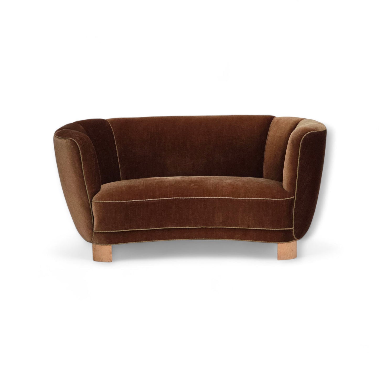 1960s, Danish 2-seater curved sofa, brown furniture velour.