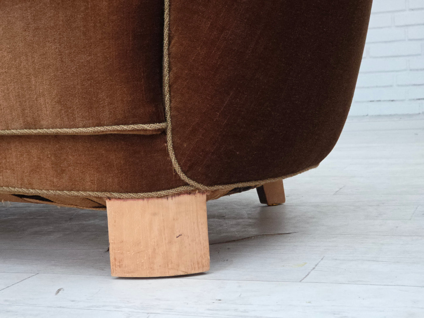 1960s, Danish 2-seater curved sofa, brown furniture velour.