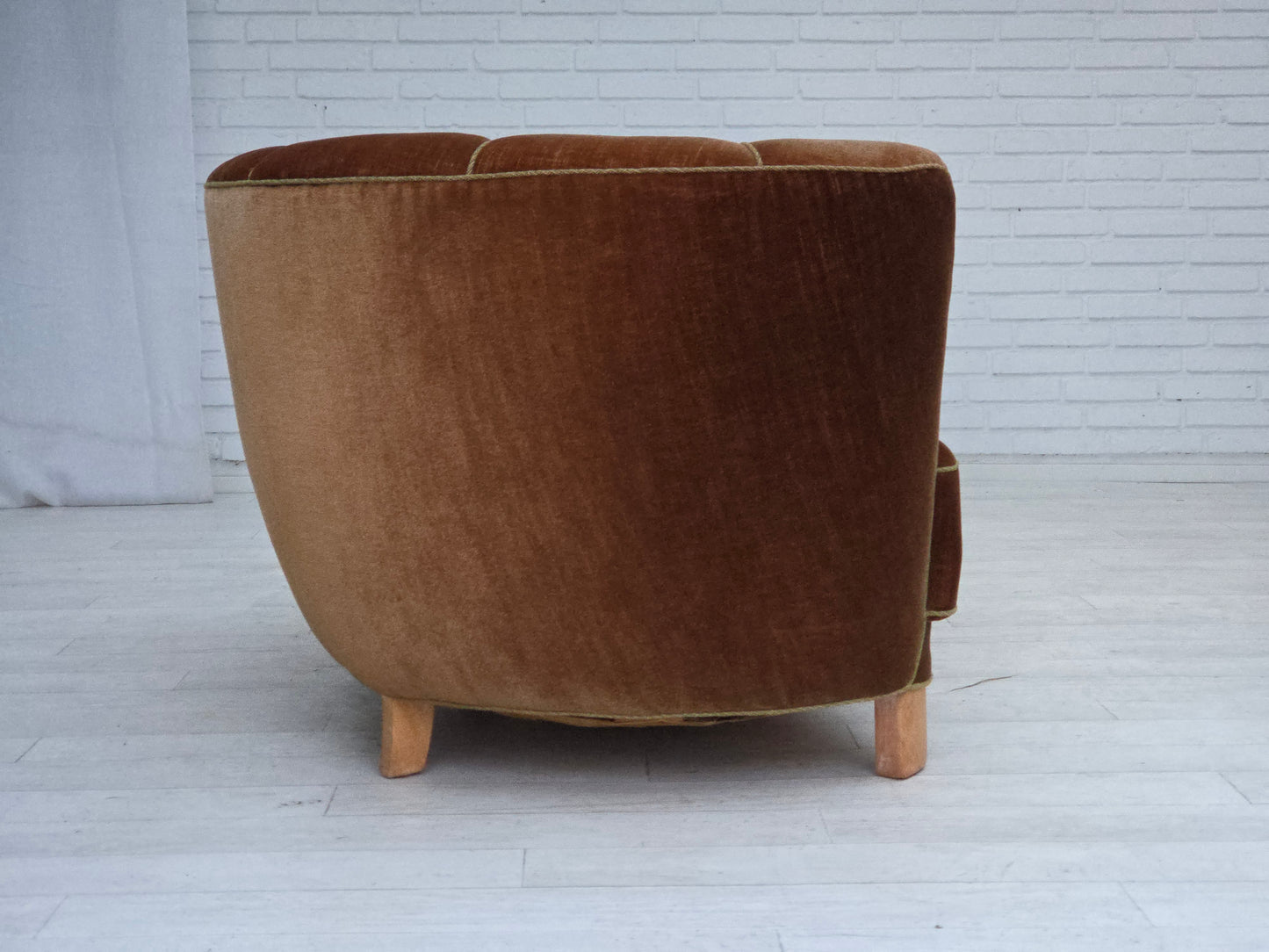 1960s, Danish 2-seater curved sofa, brown furniture velour.