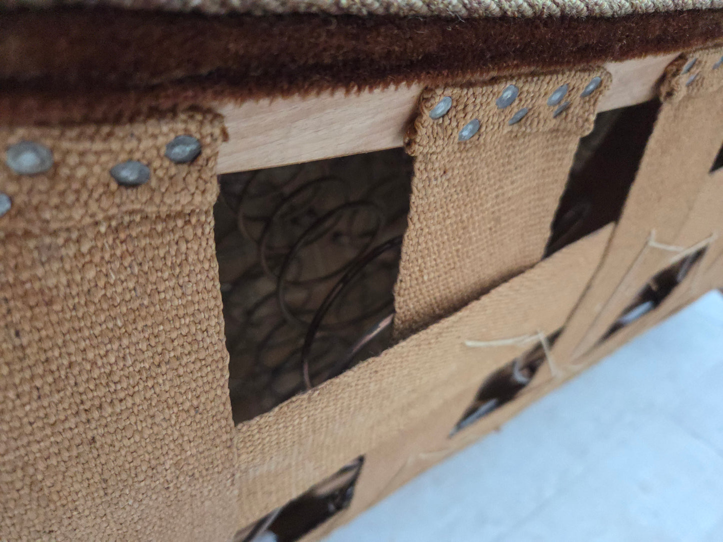 1960s, Danish 2-seater curved sofa, brown furniture velour.