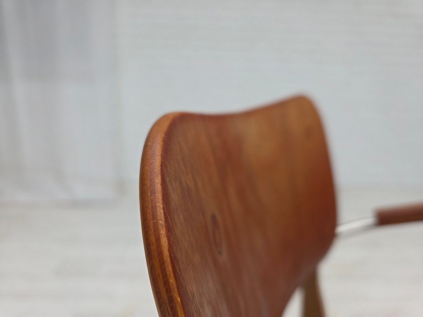 1960s, Danish armchair, furniture velour, teak wood armrests, chrome steel.