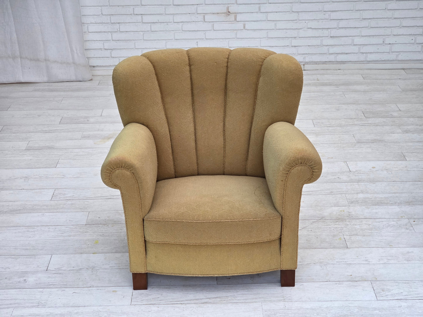 1960s, Danish relax chair, original light green furniture wool.