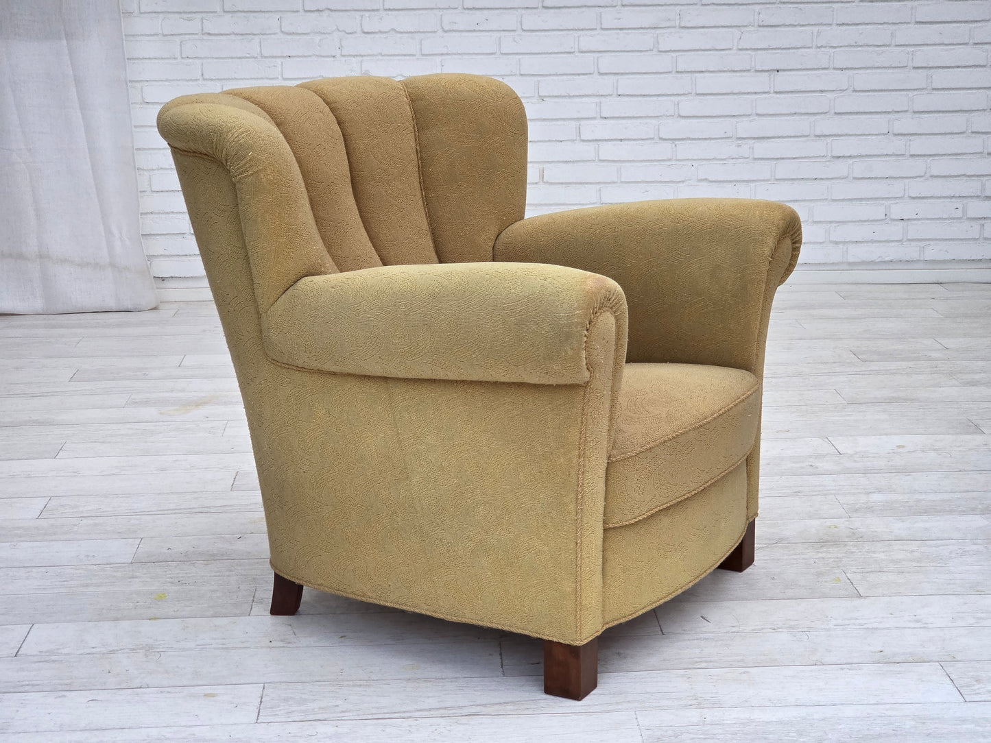 1960s, Danish relax chair, original light green furniture wool.