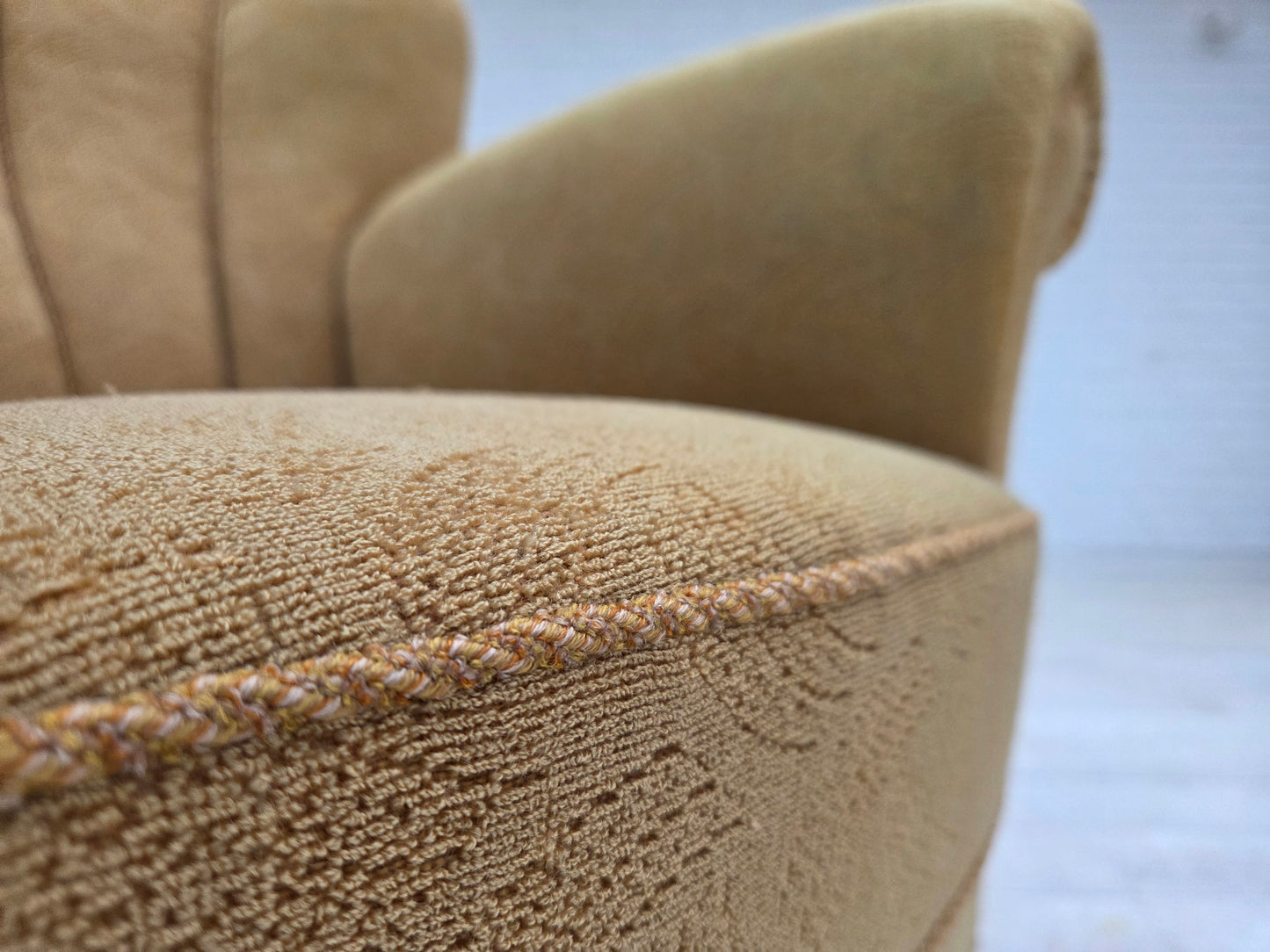 1960s, Danish relax chair, original light green furniture wool.