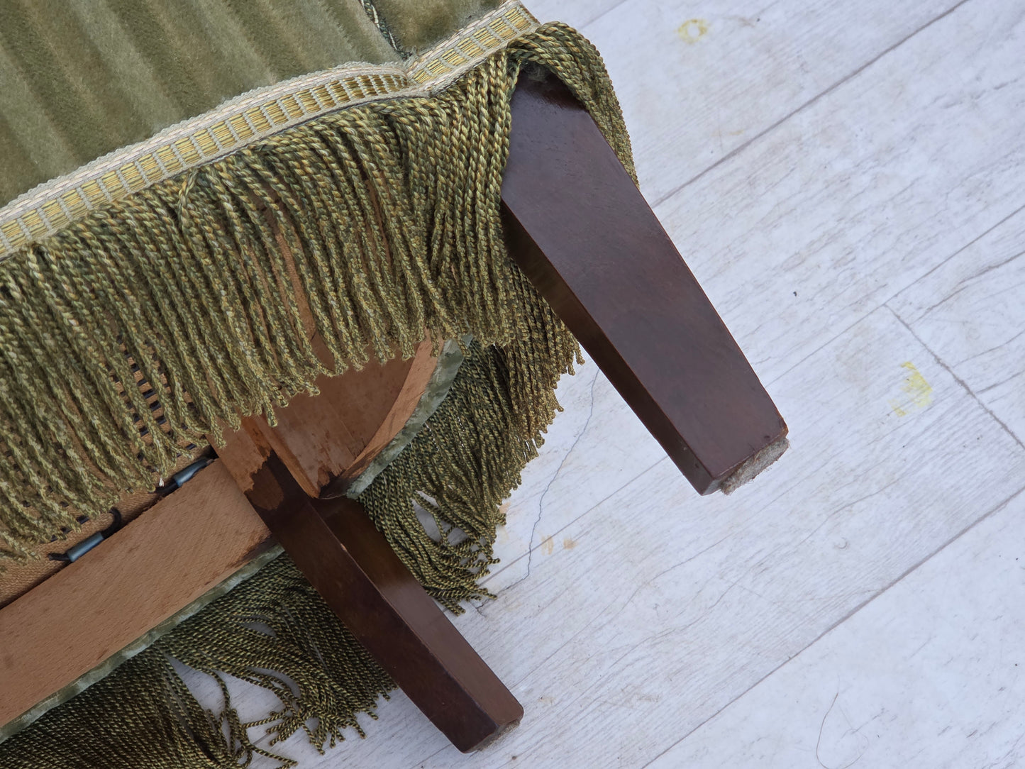 1960s, Danish armchair, original striped furniture velour, beech wood legs.