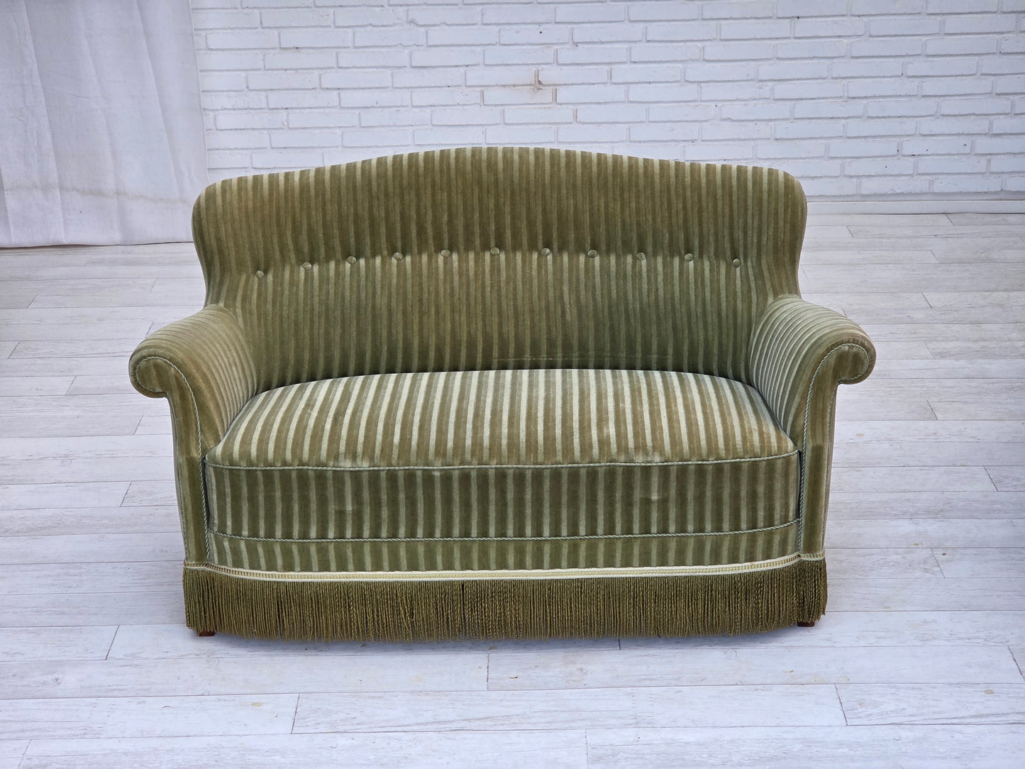 1960s, Danish 2-seater sofa, original furniture velour, beech wood.