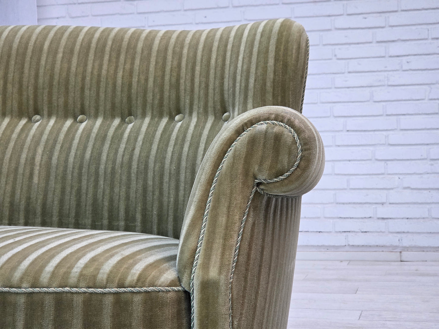 1960s, Danish 2-seater sofa, original furniture velour, beech wood.