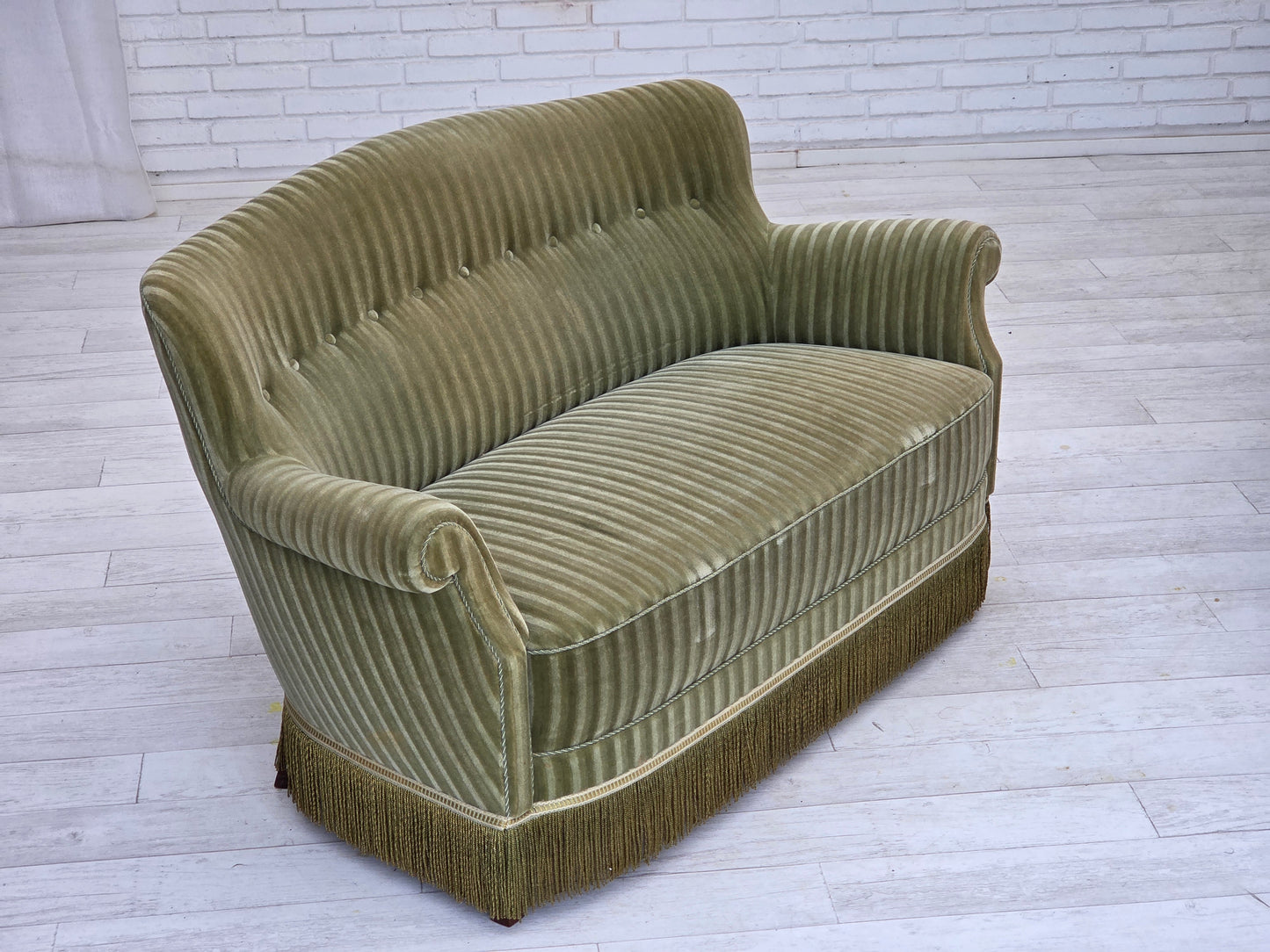 1960s, Danish 2-seater sofa, original furniture velour, beech wood.