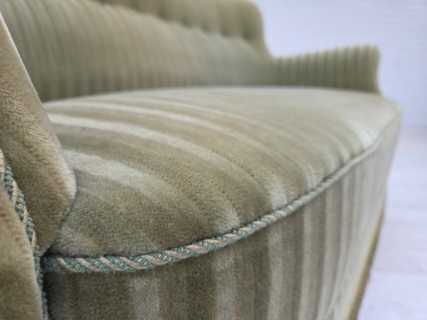 1960s, Danish 2-seater sofa, original furniture velour, beech wood.