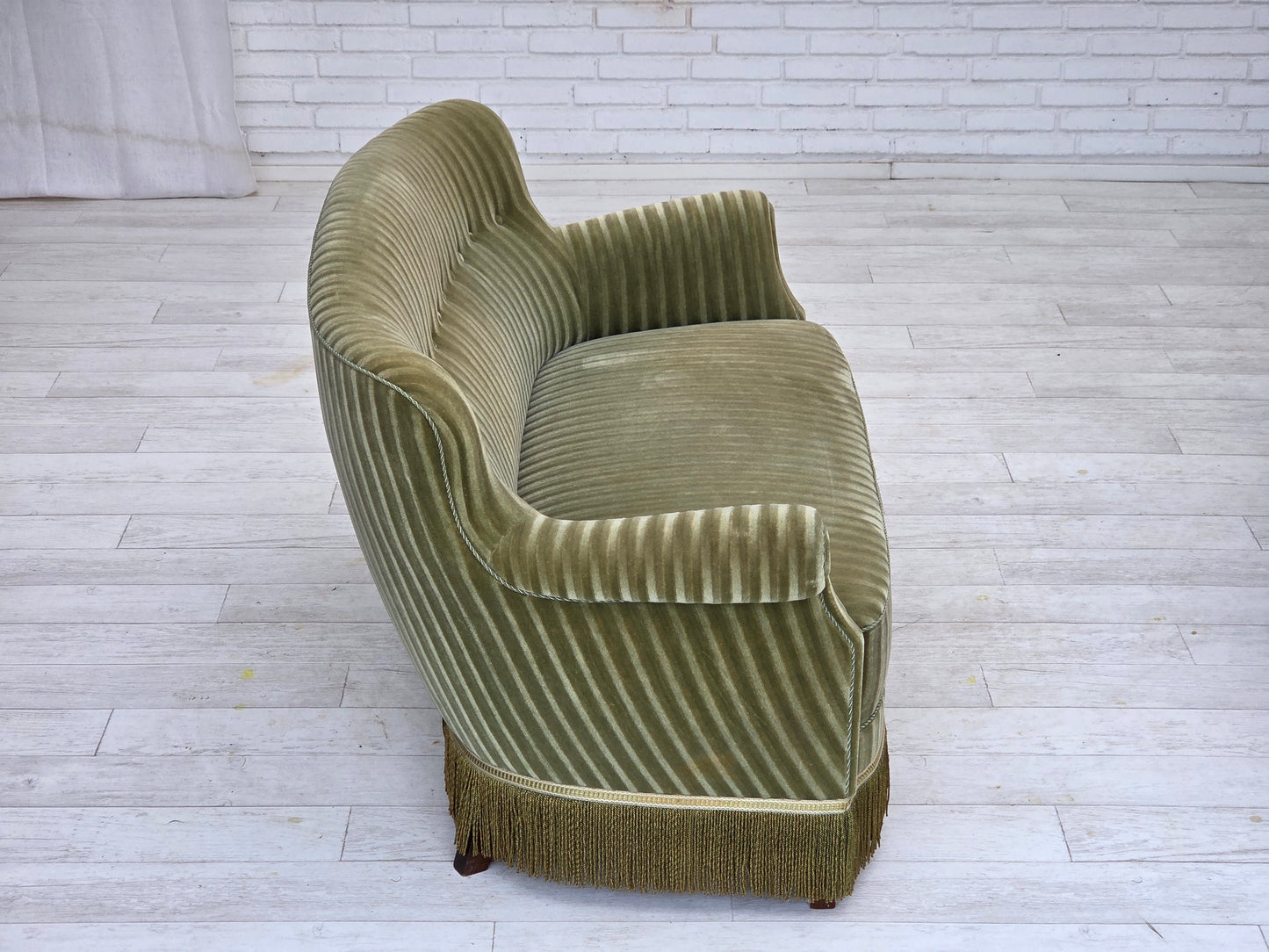 1960s, Danish 2-seater sofa, original furniture velour, beech wood.