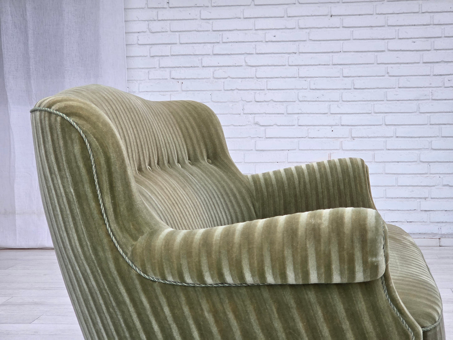 1960s, Danish 2-seater sofa, original furniture velour, beech wood.