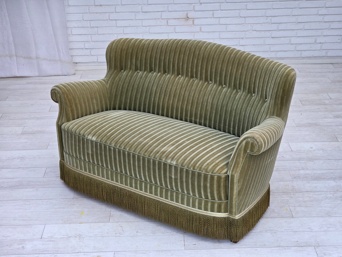 1960s, Danish 2-seater sofa, original furniture velour, beech wood.