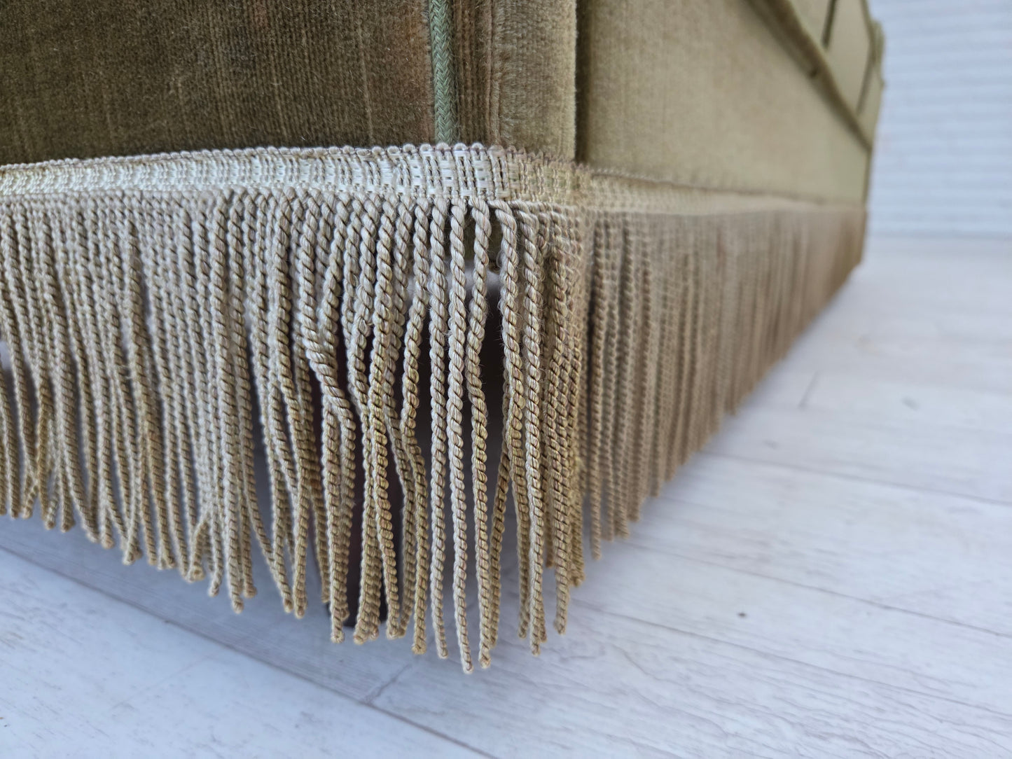 1970s, Danish 3-seater sofa, green furniture velour, teak wood legs.