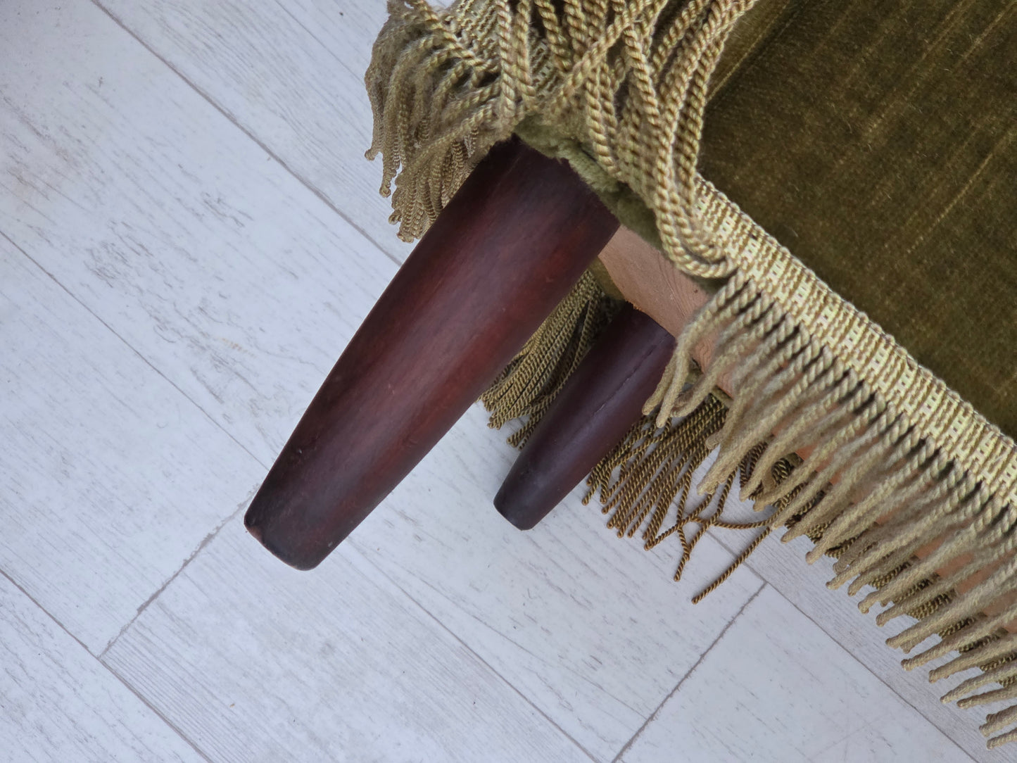 1970s, Danish 3-seater sofa, green furniture velour, teak wood legs.