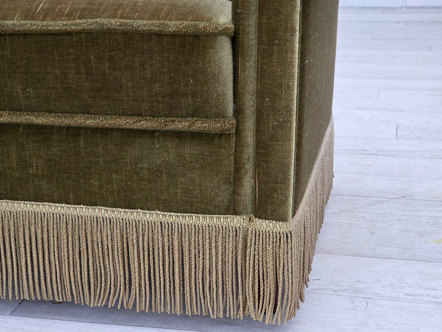 1970s, Danish armchair, original green furniture velour, teak wood legs.