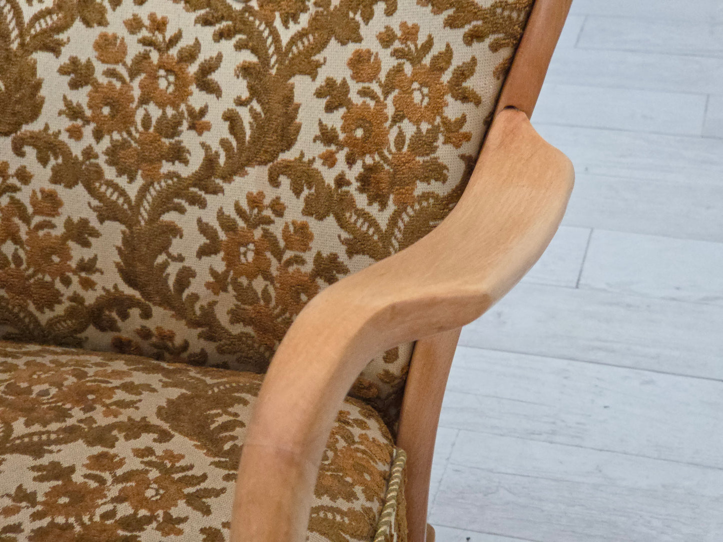 1960s, Danish design by Alfred Christensen, easy chair, model 177, furniture velour, renewed wood.