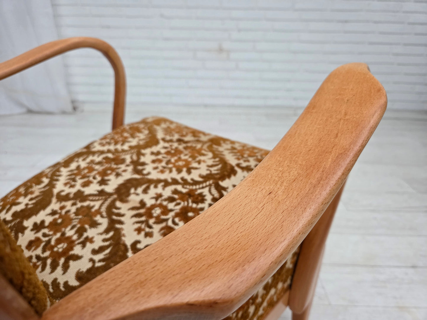 1960s, Danish design by Alfred Christensen, easy chair, model 177, furniture velour, renewed wood.