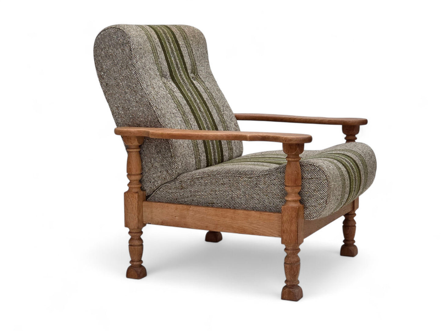 1970s, Danish armchair, original furniture wool fabric, solid oak wood.