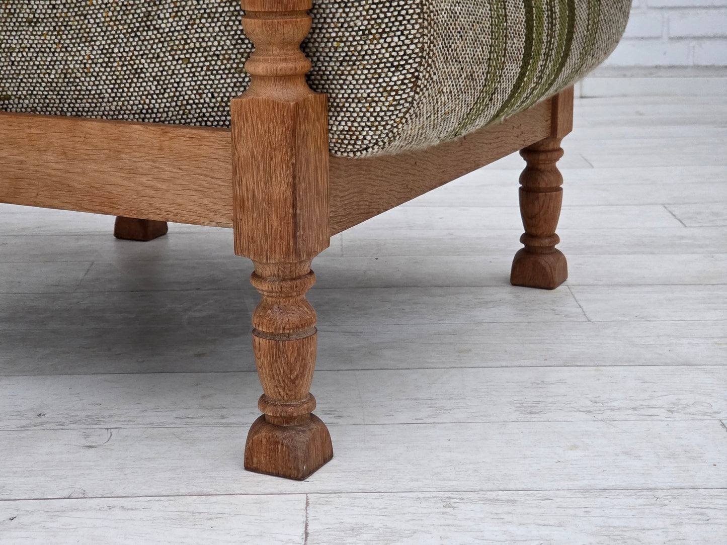 1970s, Danish armchair, original furniture wool fabric, solid oak wood.