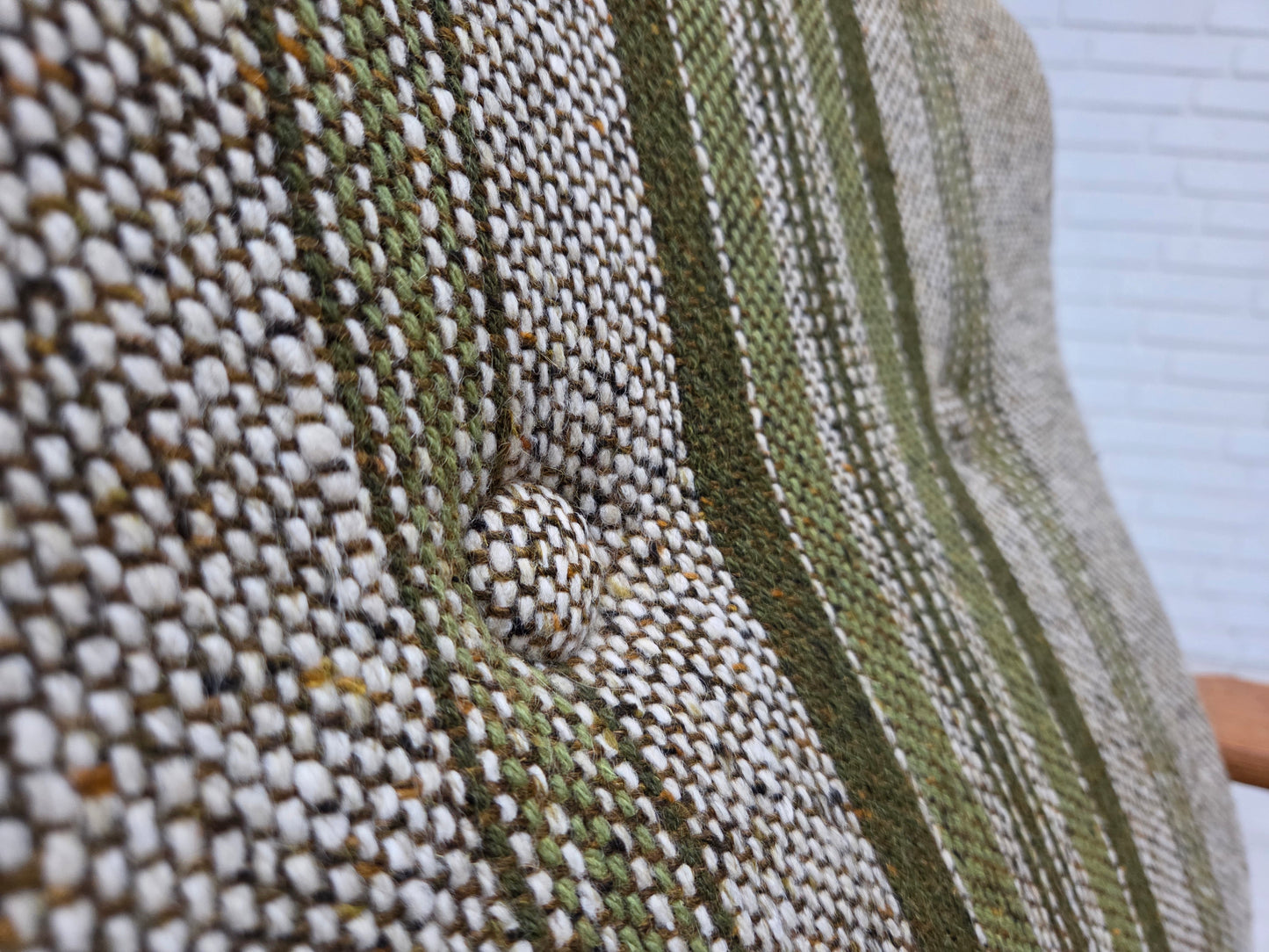 1970s, Danish armchair, original furniture wool fabric, solid oak wood.