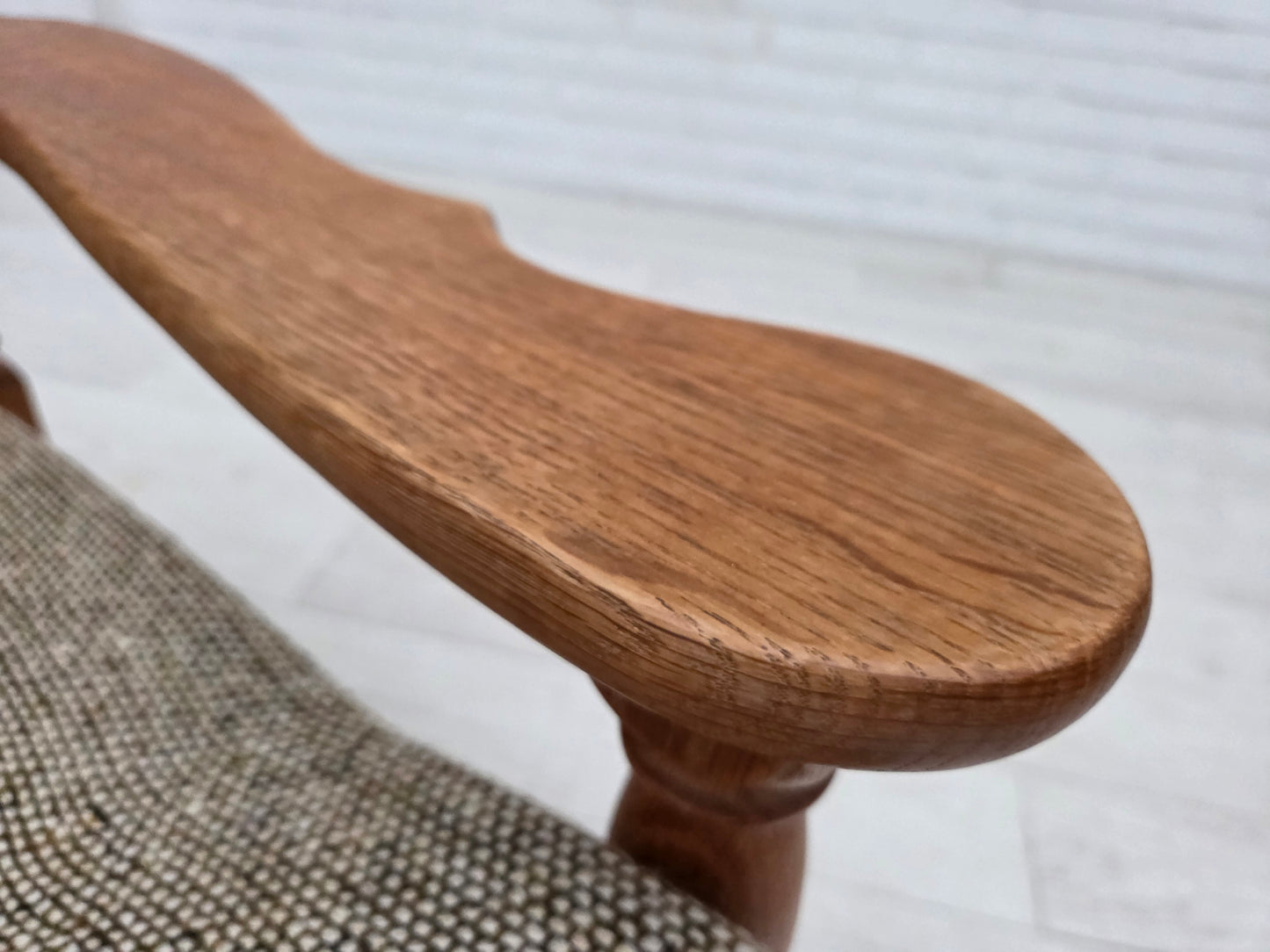 1970s, Danish armchair, original furniture wool fabric, solid oak wood.