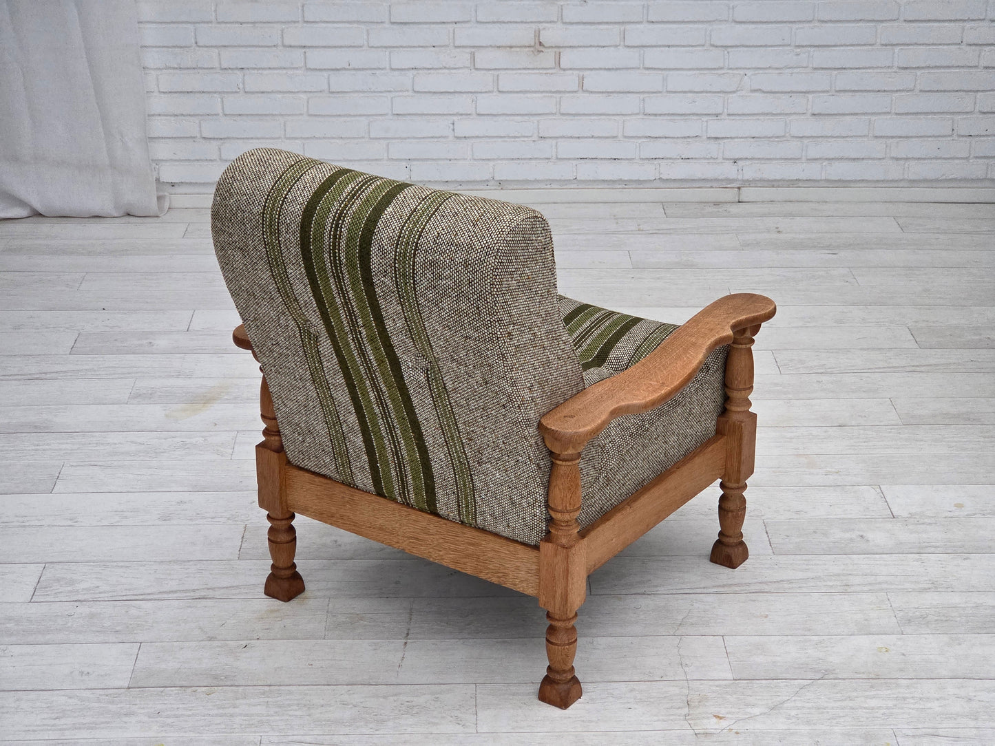 1970s, Danish armchair, original furniture wool fabric, solid oak wood.