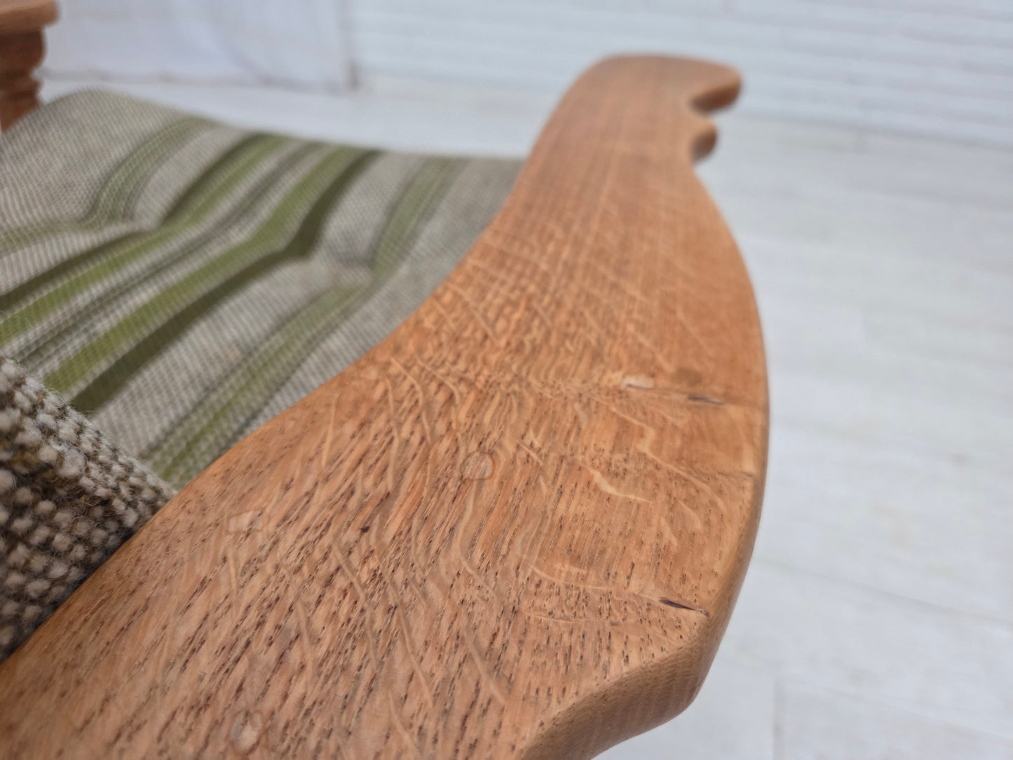 1970s, Danish armchair, original furniture wool fabric, solid oak wood.